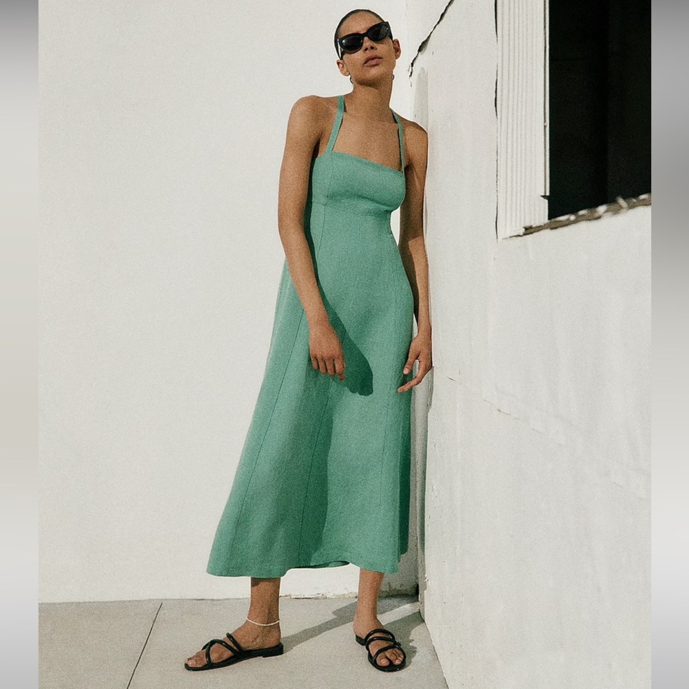 Madewell Tie-Back Cami Midi Dress Sage Green Linen summer lightweight cami